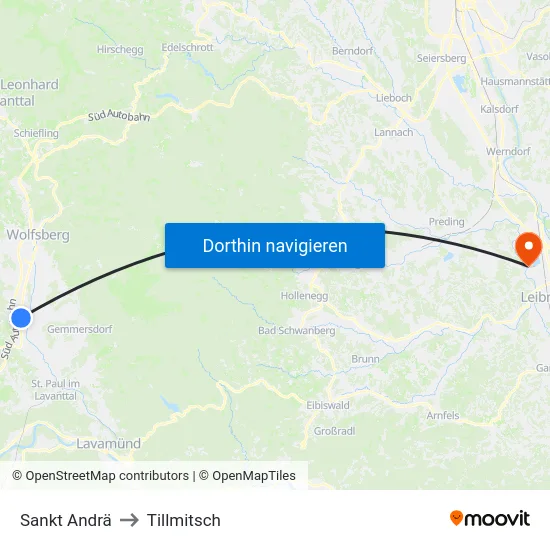 Sankt Andrä to Tillmitsch map