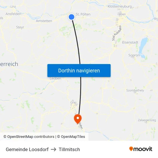 Gemeinde Loosdorf to Tillmitsch map