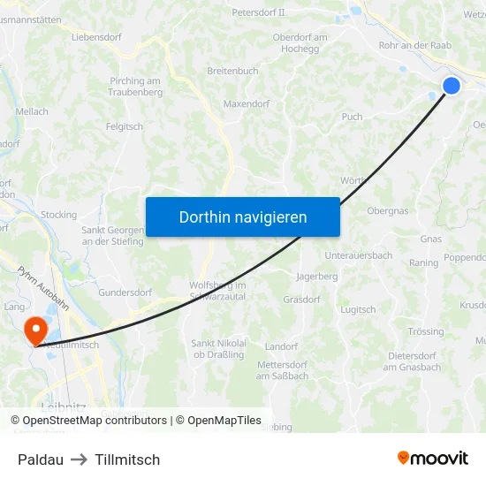 Paldau to Tillmitsch map