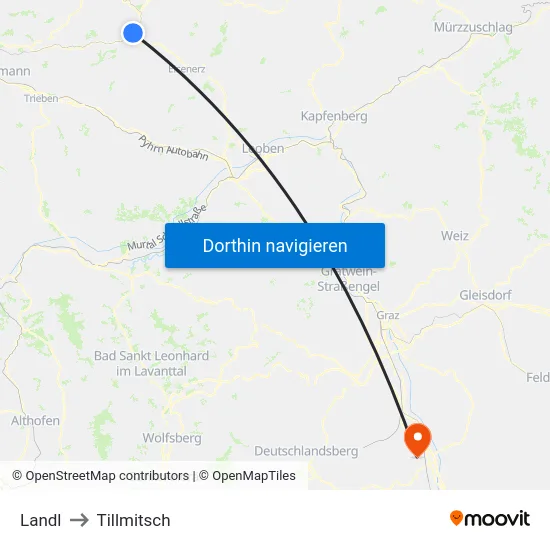 Landl to Tillmitsch map