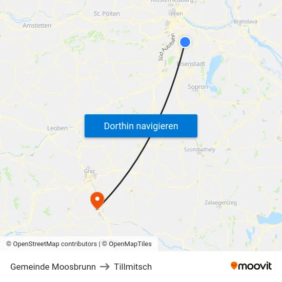 Gemeinde Moosbrunn to Tillmitsch map