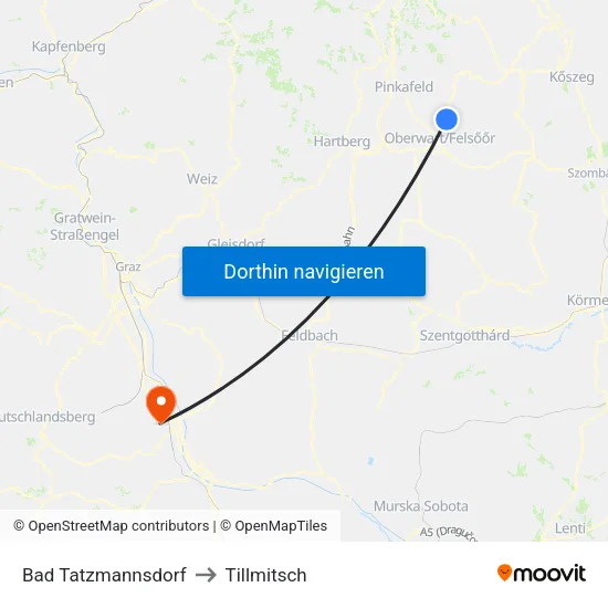 Bad Tatzmannsdorf to Tillmitsch map