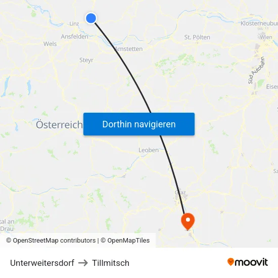 Unterweitersdorf to Tillmitsch map