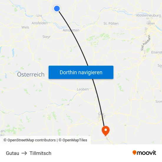 Gutau to Tillmitsch map