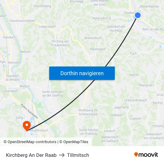 Kirchberg An Der Raab to Tillmitsch map