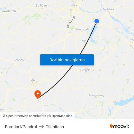 Parndorf/Pandrof to Tillmitsch map