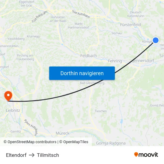 Eltendorf to Tillmitsch map