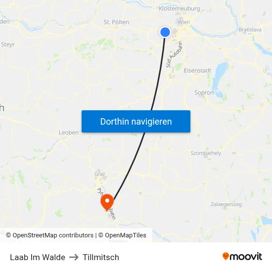 Laab Im Walde to Tillmitsch map