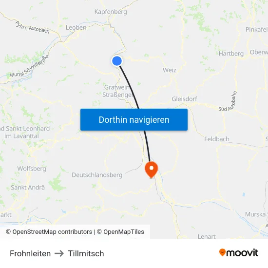 Frohnleiten to Tillmitsch map