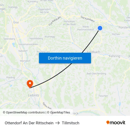 Ottendorf An Der Rittschein to Tillmitsch map