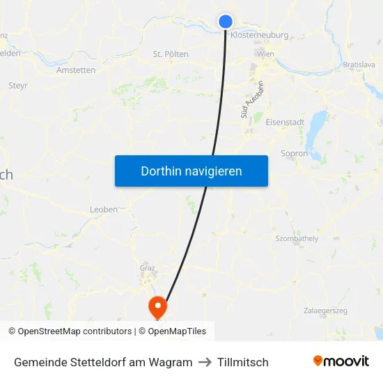 Gemeinde Stetteldorf am Wagram to Tillmitsch map