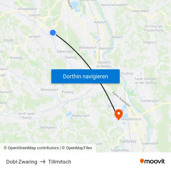 Dobl-Zwaring to Tillmitsch map