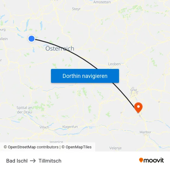 Bad Ischl to Tillmitsch map