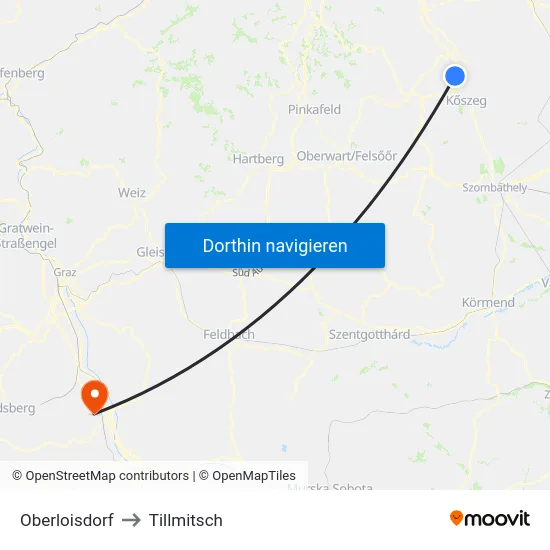 Oberloisdorf to Tillmitsch map
