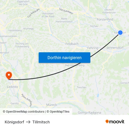 Königsdorf to Tillmitsch map