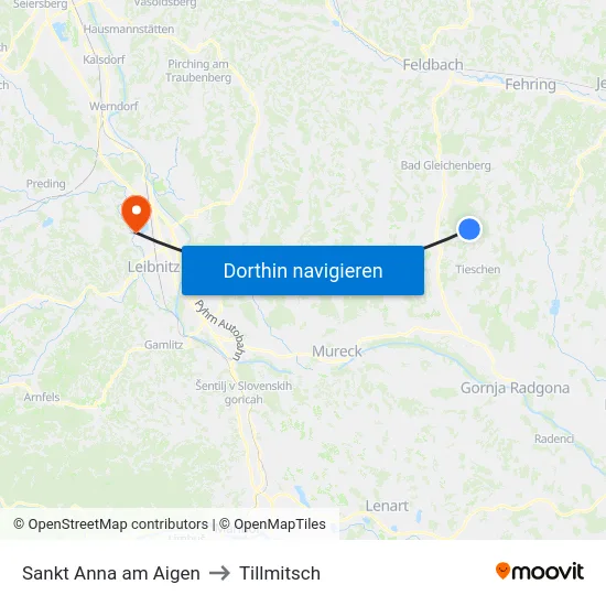 Sankt Anna am Aigen to Tillmitsch map