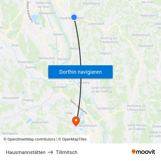 Hausmannstätten to Tillmitsch map
