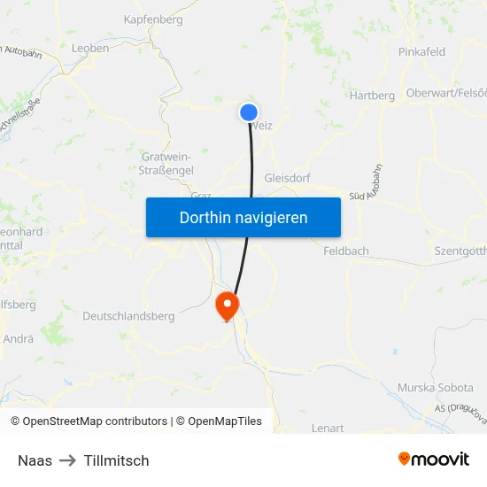 Naas to Tillmitsch map