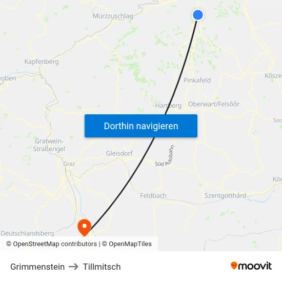 Grimmenstein to Tillmitsch map