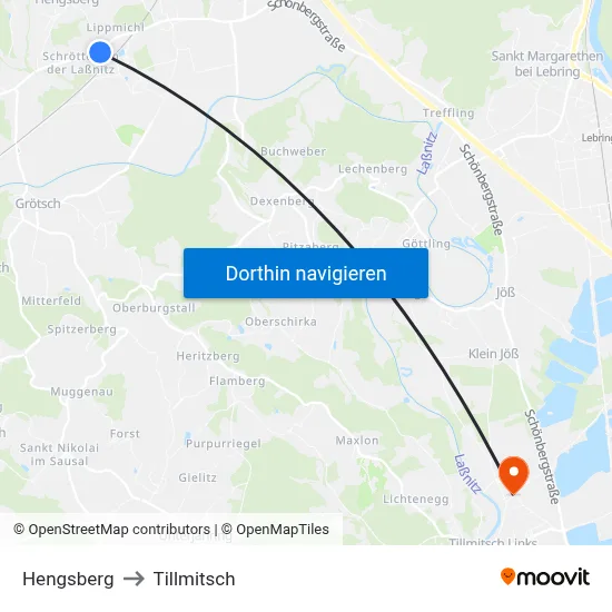 Hengsberg to Tillmitsch map