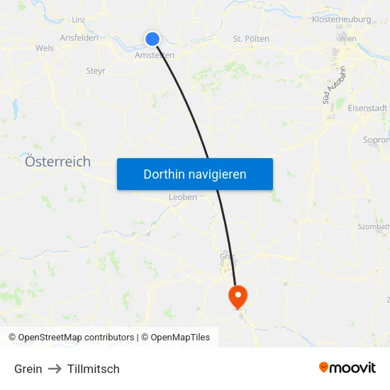 Grein to Tillmitsch map