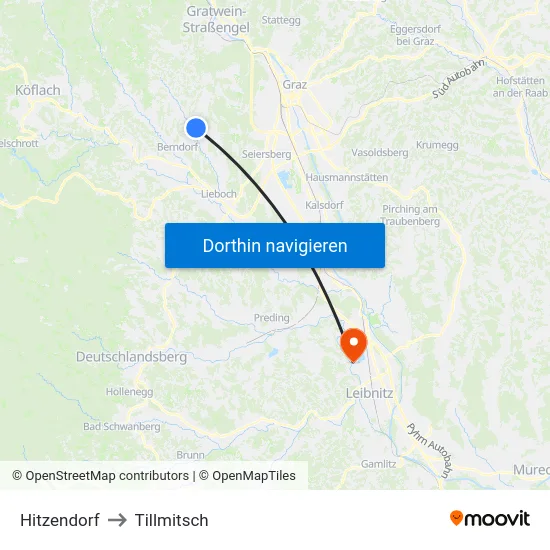 Hitzendorf to Tillmitsch map