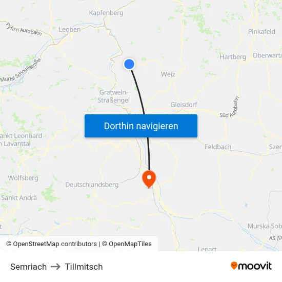 Semriach to Tillmitsch map