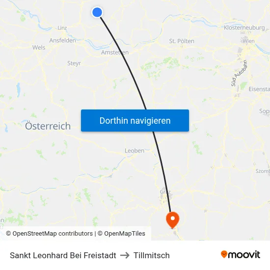Sankt Leonhard Bei Freistadt to Tillmitsch map