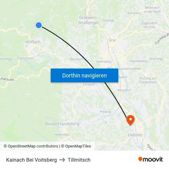Kainach Bei Voitsberg to Tillmitsch map
