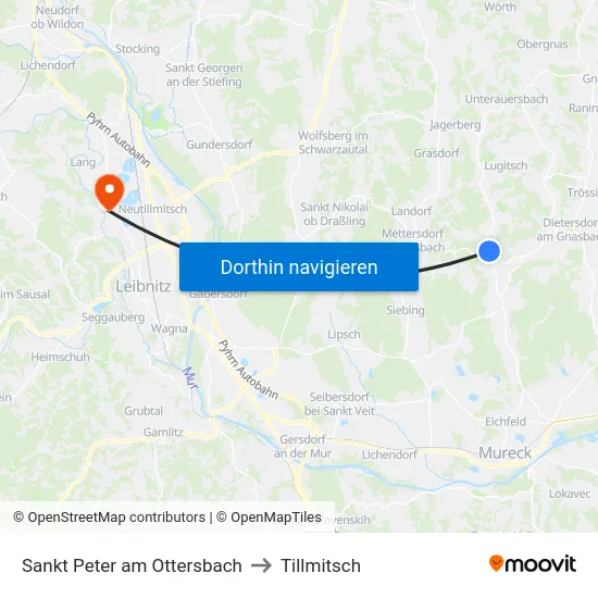 Sankt Peter am Ottersbach to Tillmitsch map