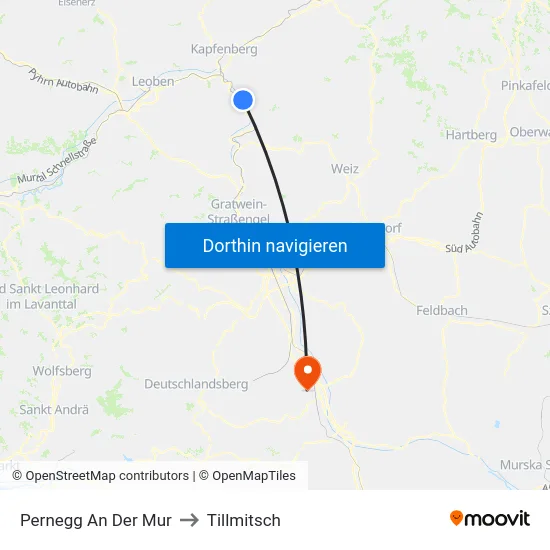 Pernegg An Der Mur to Tillmitsch map