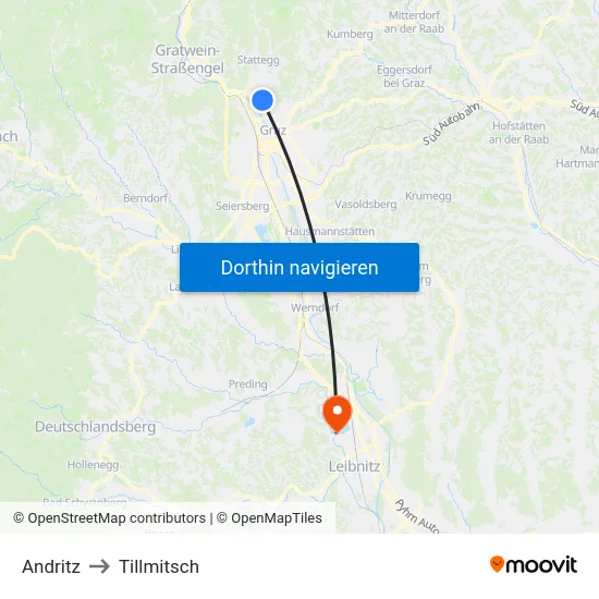 Andritz to Tillmitsch map