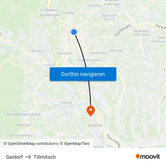 Geidorf to Tillmitsch map
