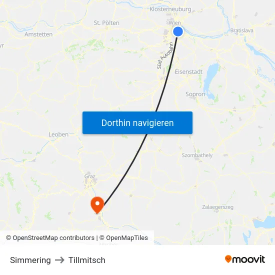Simmering to Tillmitsch map
