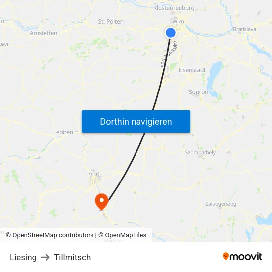 Liesing to Tillmitsch map