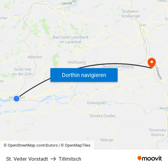 St. Veiter Vorstadt to Tillmitsch map