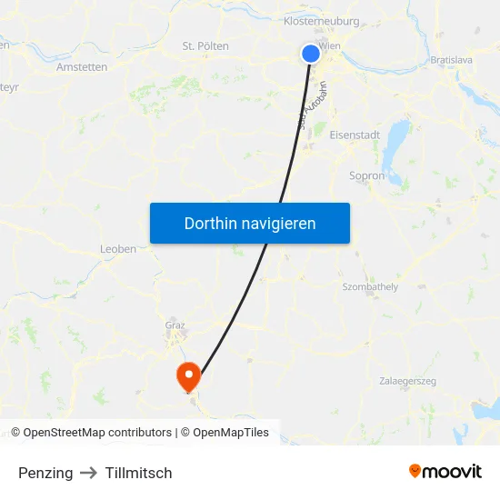 Penzing to Tillmitsch map