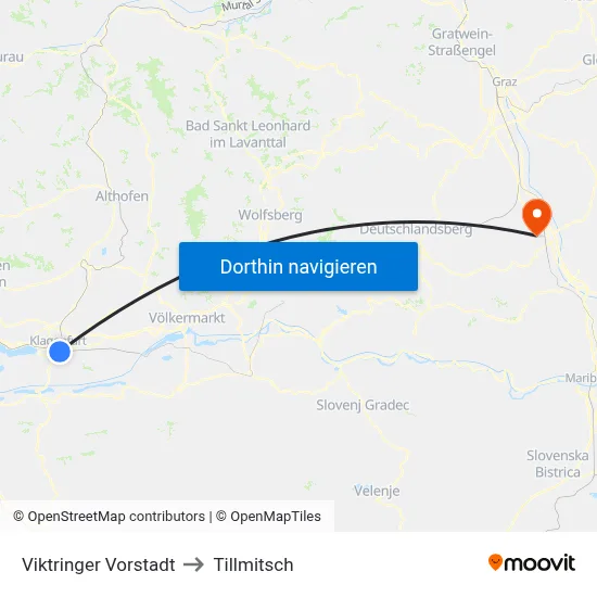 Viktringer Vorstadt to Tillmitsch map