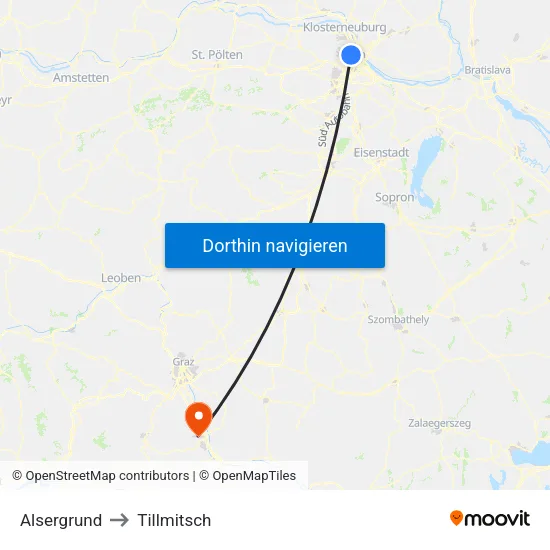 Alsergrund to Tillmitsch map