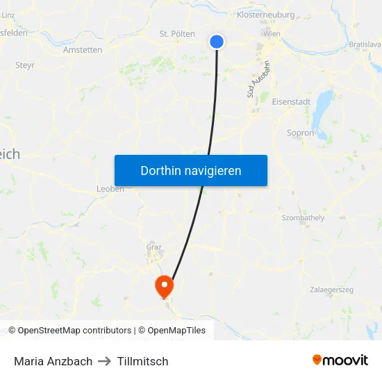 Maria Anzbach to Tillmitsch map