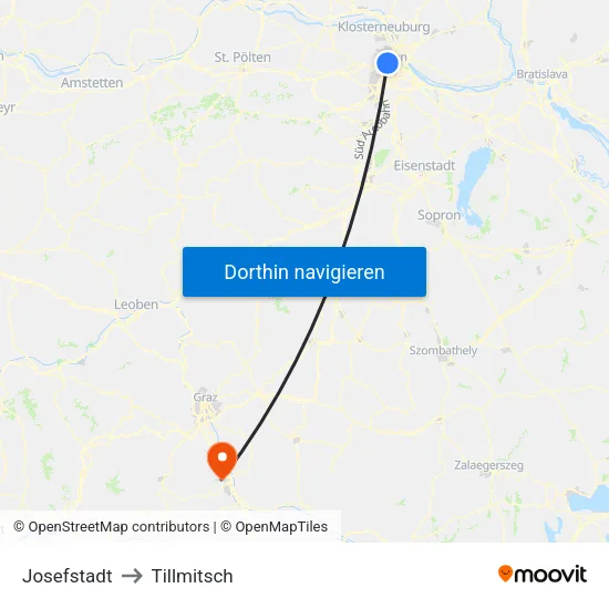Josefstadt to Tillmitsch map