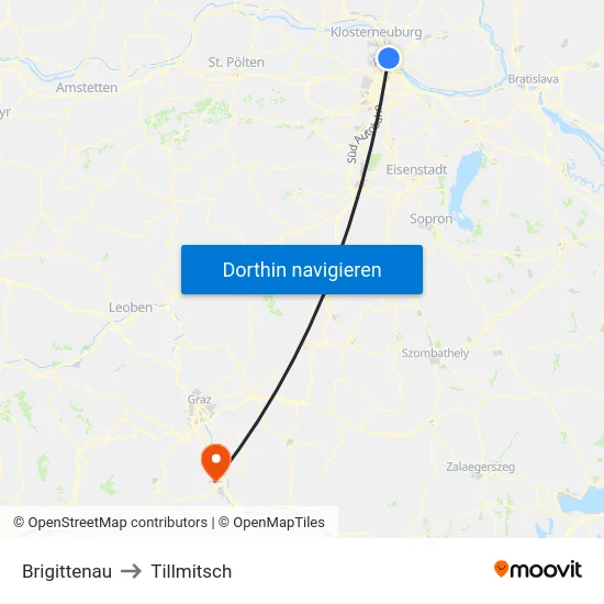 Brigittenau to Tillmitsch map