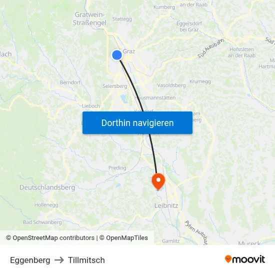 Eggenberg to Tillmitsch map