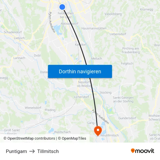 Puntigam to Tillmitsch map