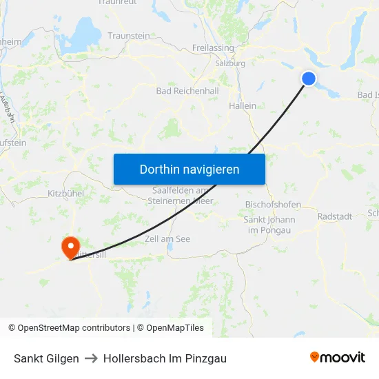 Sankt Gilgen to Hollersbach Im Pinzgau map