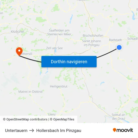 Untertauern to Hollersbach Im Pinzgau map