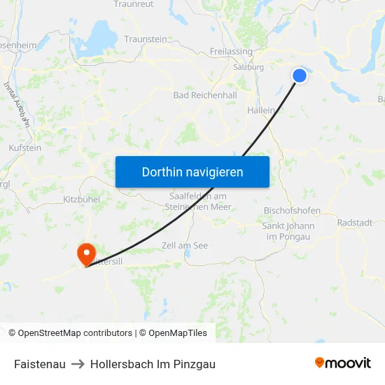 Faistenau to Hollersbach Im Pinzgau map