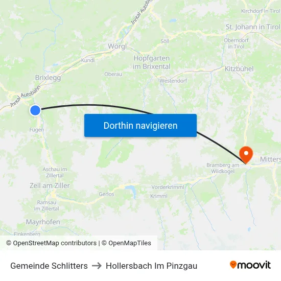 Gemeinde Schlitters to Hollersbach Im Pinzgau map