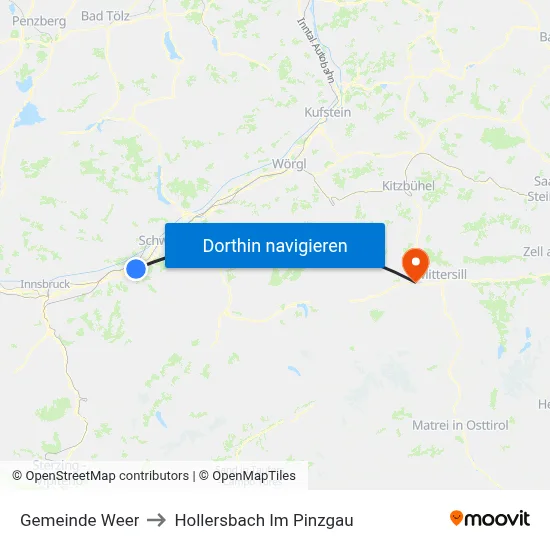Gemeinde Weer to Hollersbach Im Pinzgau map