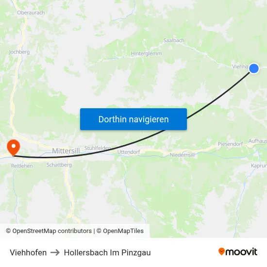 Viehhofen to Hollersbach Im Pinzgau map